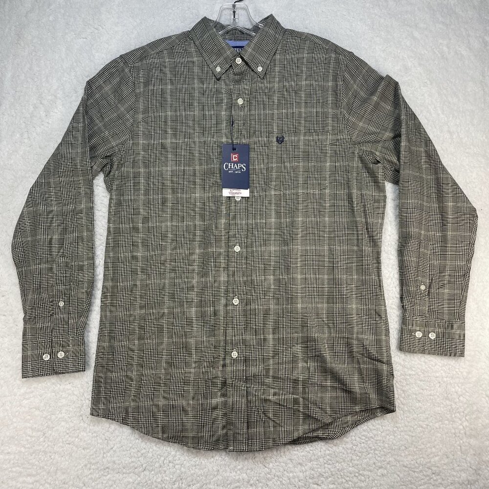 Chaps Shirt Mens Sz S Green Plaid Classic Fit Wrinkle Resistant Stretch NWT